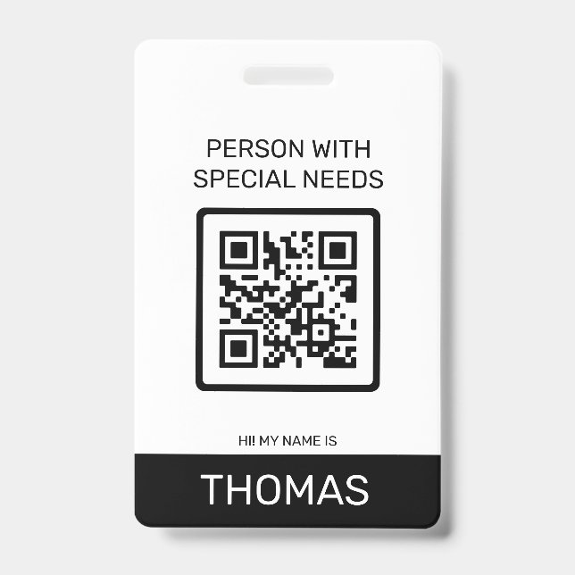 Badge Code QR de la personne ayant des besoins spéciaux  (Avant)