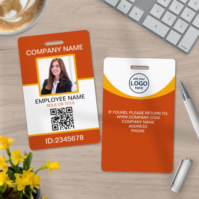 Badge Code QR de l'employé de l'entreprise Orange Jaune  (Créateur téléchargé)