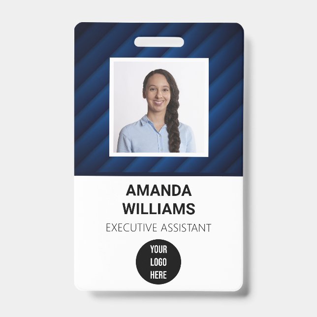 Badge Code QR de l'employé du Motif bleu Code à barres B (Avant)