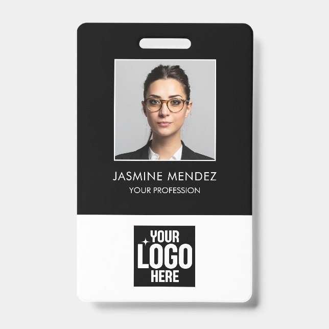 Badge Code QR de l'employé Logo Carré Photo ID (Avant)