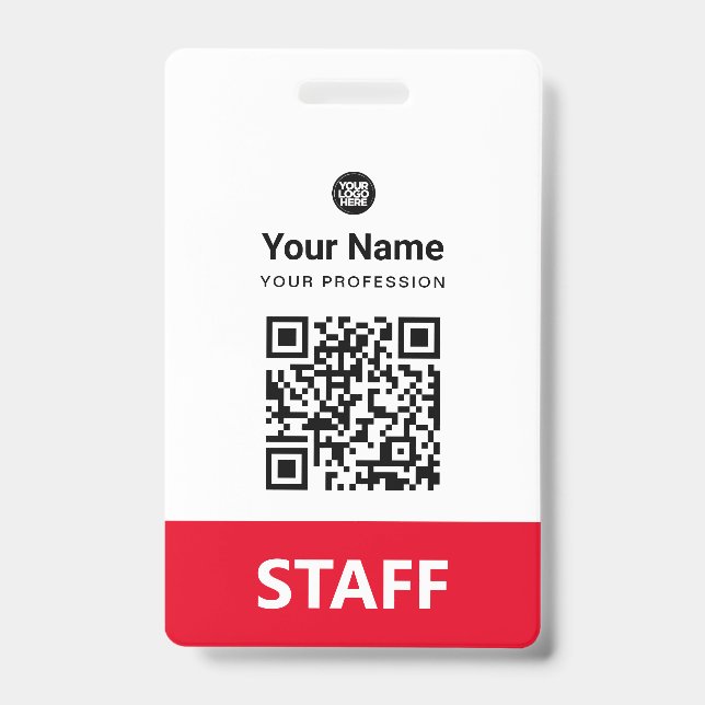 Badge Code Qr de l'employé rouge, Code barre, Logo, Nom (Avant)