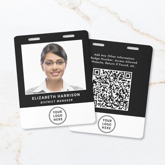 Badge Code QR de logo d'entreprise Photo d'identificatio (Business Logo QR Code Employee Photo ID Badge)