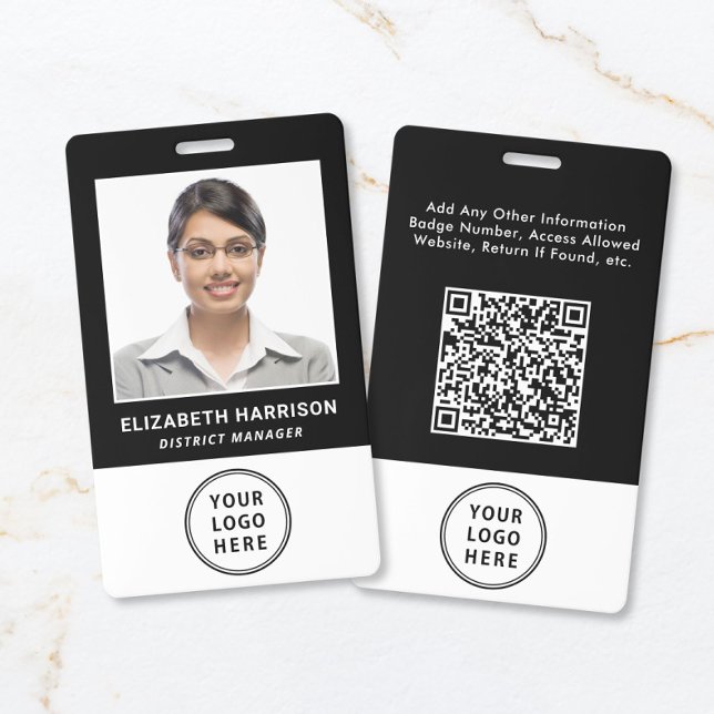 Badge Code QR de logo d'entreprise Photo d'identité prof (Business Logo QR Code Employee Photo ID Badge)