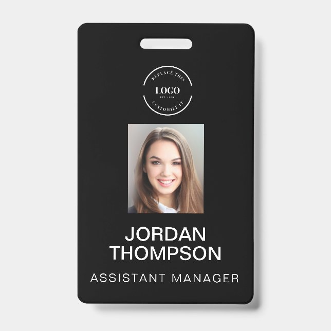 Badge Code QR de logo d'entreprise simple Photo d'employ (Avant)