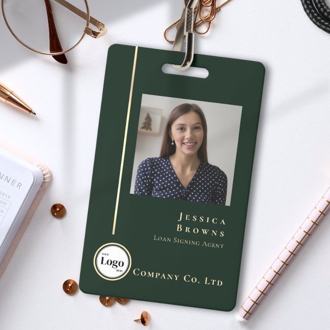 Badge Code QR de logo photo or professionnel vert émerau (Professional Emerald Green Gold Photo Logo QR code Badge)