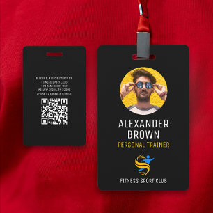Badge Code QR de photo de logo noir cool ID de l'employé