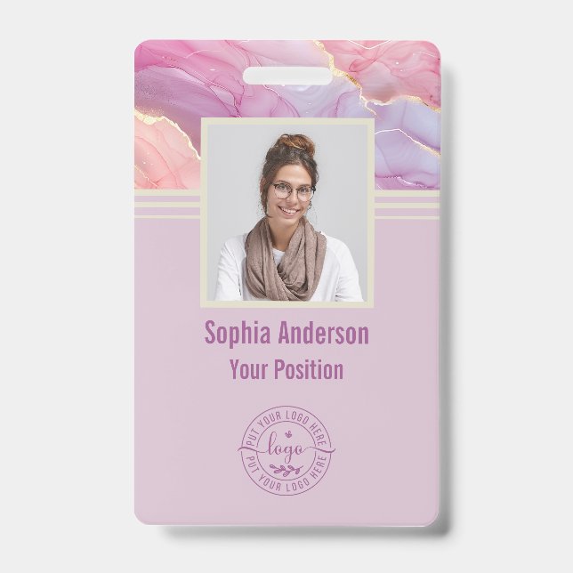 Badge Code QR de photo d'employé personnalisé Marbre mod (Avant)