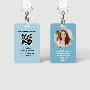 Badge Code QR de photo d'entreprise bleu employé
