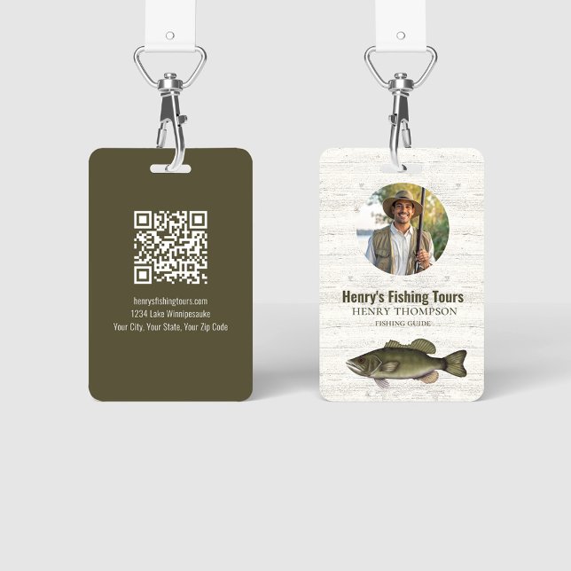 Badge Code QR de photo d'entreprise pêche (Fishing guide photo and QR code badge ID)