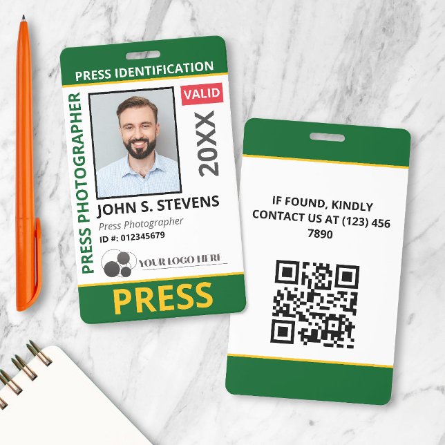 Badge Code QR de presse et logo de photo vert jaune (Créateur téléchargé)