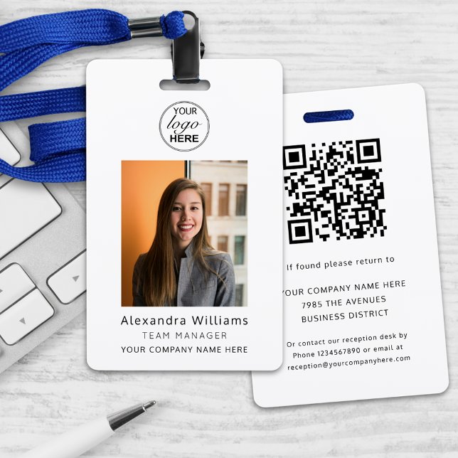 Badge Code QR de sécurité de l'entreprise pour la carte  (Custom photo id corporate employee security badge With qr code name and details if lost)