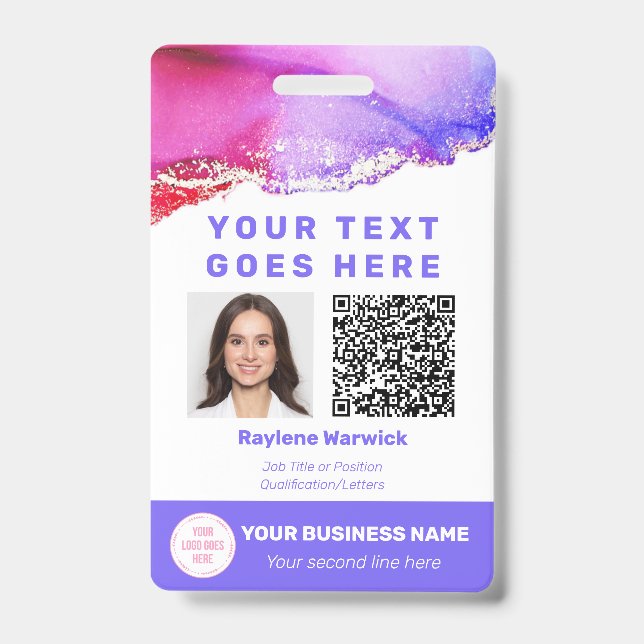 Badge Code QR d'ID photo employé personnalisé (Avant)