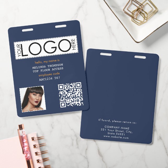 Badge Code QR d'identification de l'entreprise de photo  (Bureau)