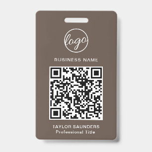 Badge Code QR d'identification des employés Simple Brown