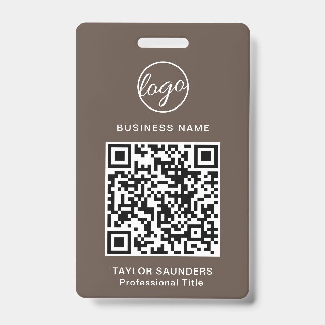 Badge Code QR d'identification des employés Simple Brown (Avant)