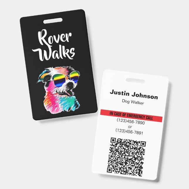 Badge Code QR d'identification d'urgence pour chien colo (Avant & arrière)