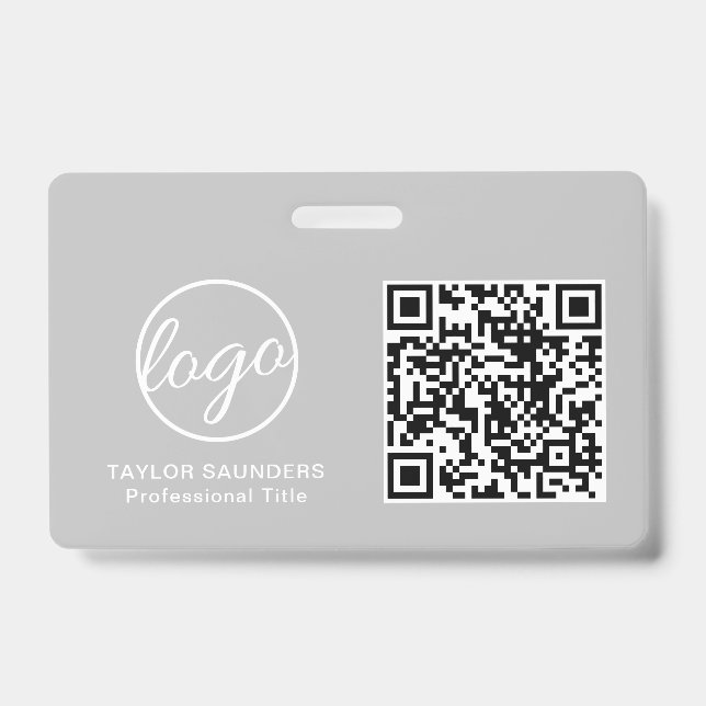 Badge Code QR d'identité d'employé gris clair simple (Avant)