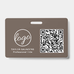 Badge Code QR d'identité d'employé Marron Simple