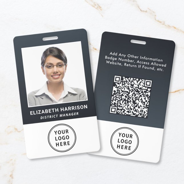 Badge Code QR du logo de l'entreprise pour la carte d'id (Business Logo QR Code Employee Photo ID Badge)
