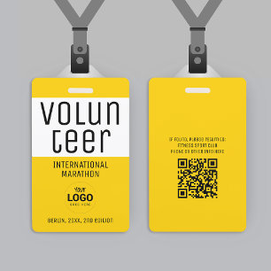 Badge Code QR du logo d'identification de bénévole jaune