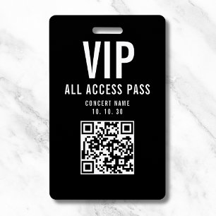 Badge Code QR du Pass All Access VIP Noir Blanc pour Con