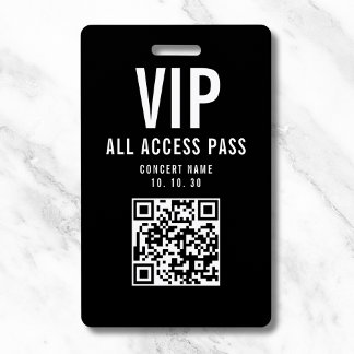 Badge Code QR du Pass All Access VIP Noir Blanc pour Con
