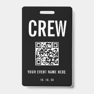 Badge Code QR du pass backstage de l'équipage noir et bl