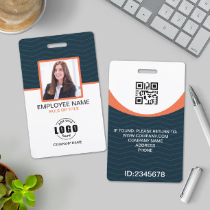 Badge Code QR Employé d'Entreprise Bleu Orange