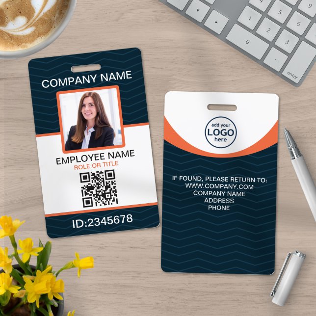 Badge Code QR employé d'entreprise photo bleu orange (Créateur téléchargé)