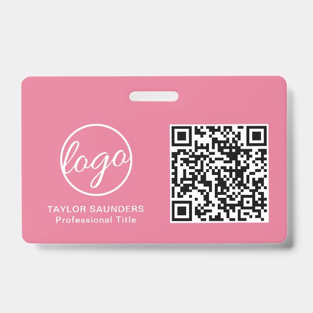 Badge Code QR employé rose simple (Avant)