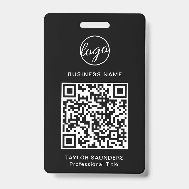 Badge Code QR employé simple noir ID (Avant)