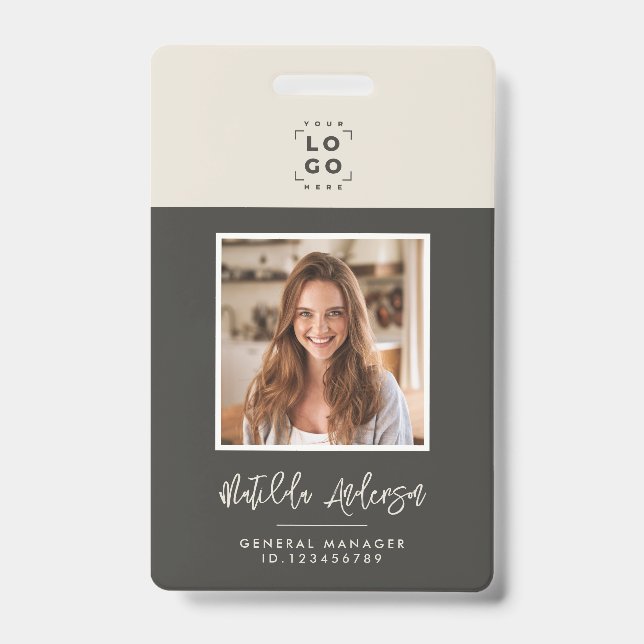 Badge Code QR gris beige moderne photo minimale abstrait (Avant)