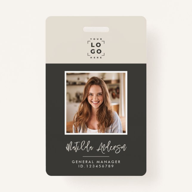 Badge Code QR gris beige moderne photo minimale abstrait (Devant)