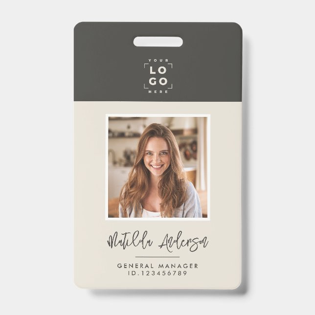 Badge Code QR gris beige moderne photo minimale abstrait (Avant)