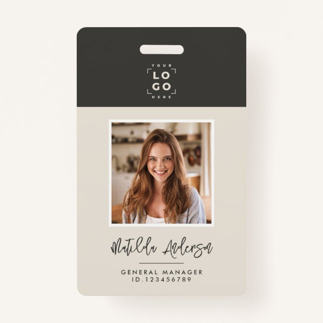 Badge Code QR gris beige moderne photo minimale abstrait (Devant)