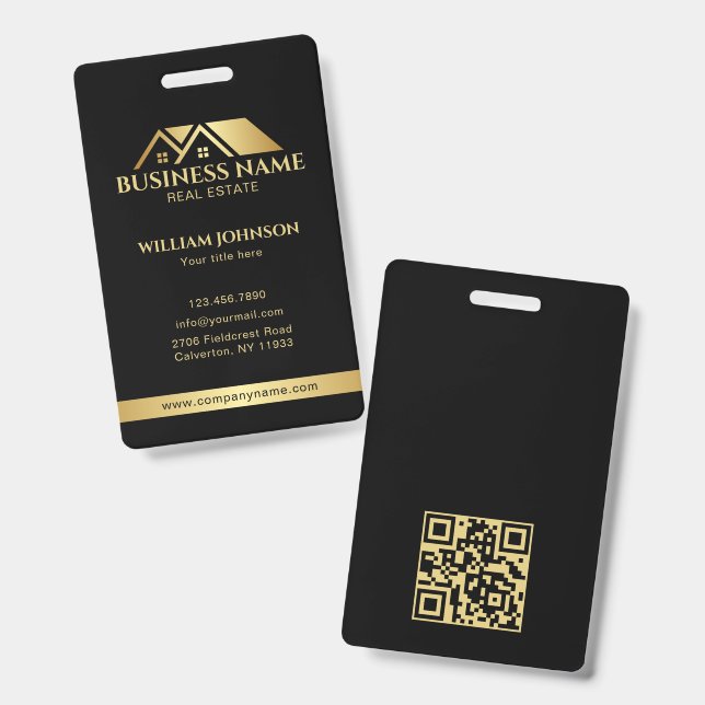 Badge Code QR Immobilier Maison Or Luxe Noir (Avant & arrière)