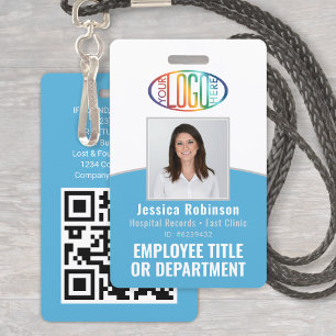 Badge Code QR Logo de l'entreprise Photo de l'employé Bl