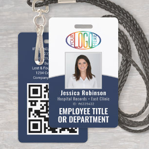 Badge Code QR Logo d'entreprise Photo d'employé Bleu mar
