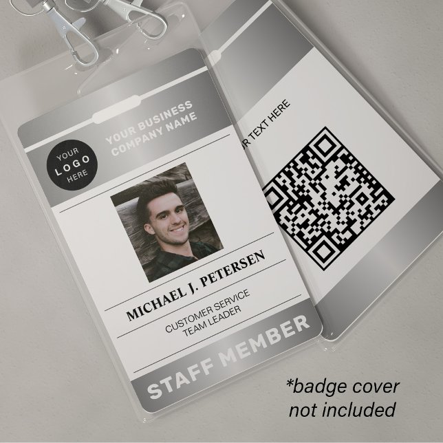 Badge Code QR logo d'entreprise photo d'employé ID argen (Créateur téléchargé)