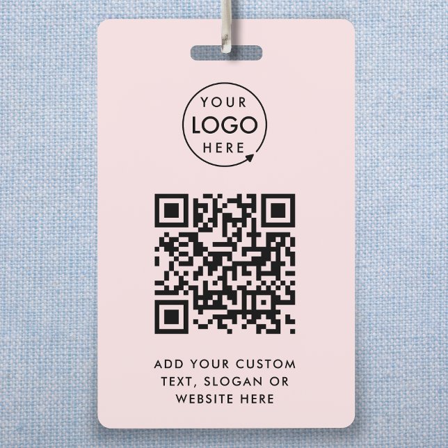 Badge Code QR | Logo d'entreprise Rose Pâle Professionne (Professional ID badge template with interactive QR code for events & small business promotion.)