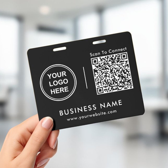 Badge Code QR Logo d'entreprise Scan pour se connecter N (Business Logo QR Code Scan To Connect Black Badge)