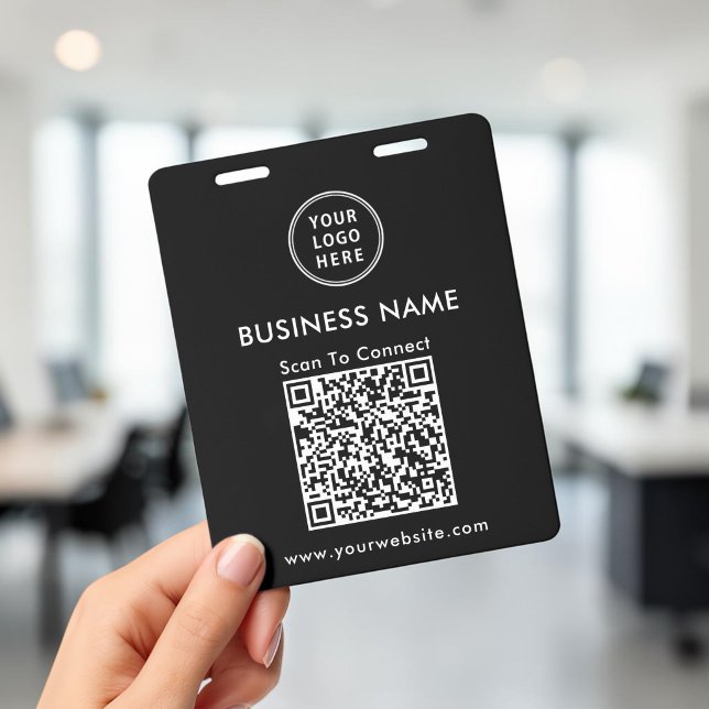 Badge Code QR Logo d'entreprise Scan pour se connecter N (Business Logo QR Code Scan To Connect Black Badge)