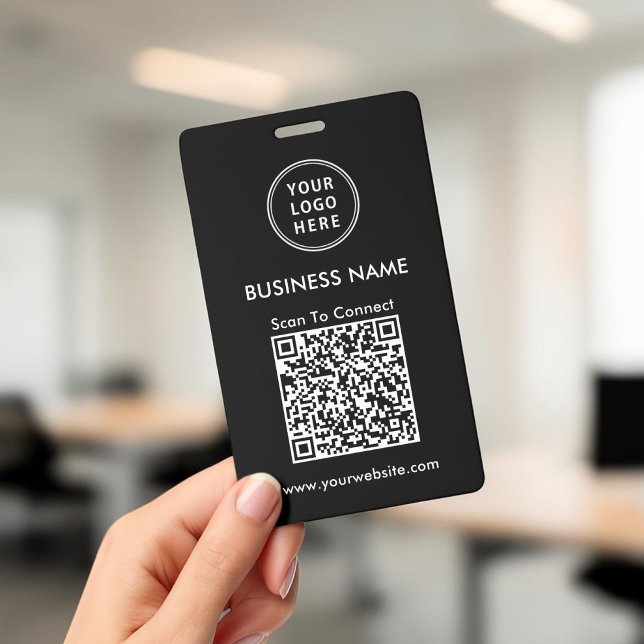 Badge Code QR Logo d'entreprise Scan pour se connecter N (Business Logo QR Code Scan To Connect Black Badge)