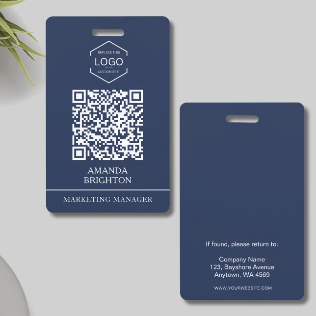 Badge Code QR Logo Entreprise Blanc Bleu Marine  (Créateur téléchargé)