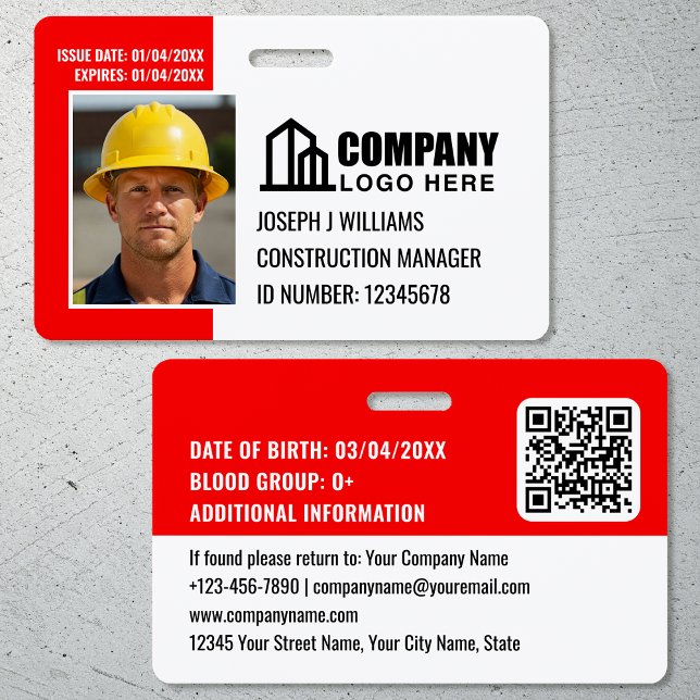 Badge Code QR Logo ID de chantier de construction person (Créateur téléchargé)