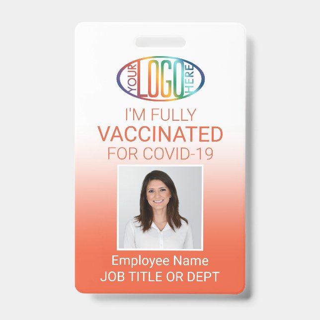 Badge Code QR Logo Photo ID Passe de Vaccin Covid Orange (Avant)