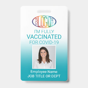 Badge Code QR Logo Photo ID Vacciné Covid Bleu Sarcelle