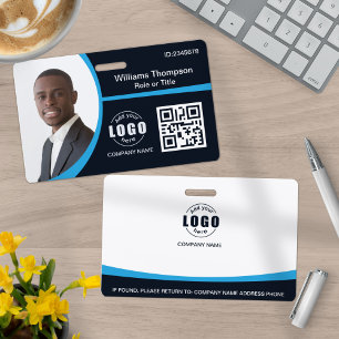 Badge Code QR Logo Photo Personnalisé Entreprise Bleu Co