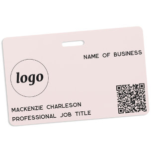 Badge Code QR Logo Professionnel Entreprise Rose Blush N