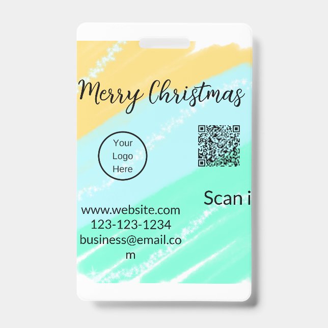 Badge code QR Noël joyeux affaires jaune vert wate (Avant)